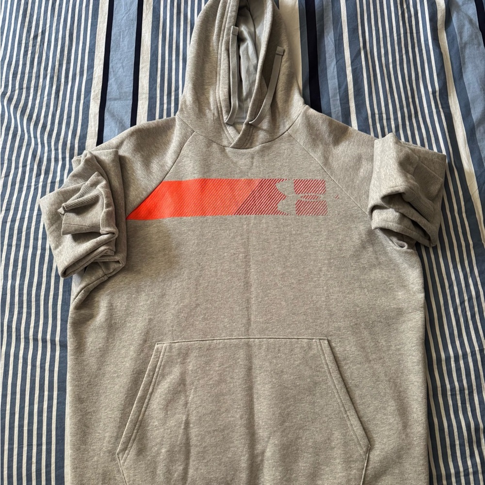 Under Armour Gray Hoodie with Red And Orange Graphic Logo